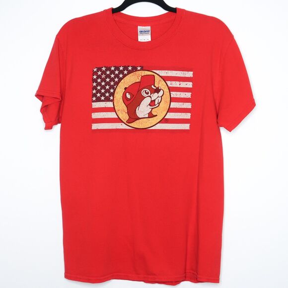 Gildan Buc-ee's Graphic T-shirt‎ Size Medium Red Born in the USA Made in Texas - Picture 1 of 6